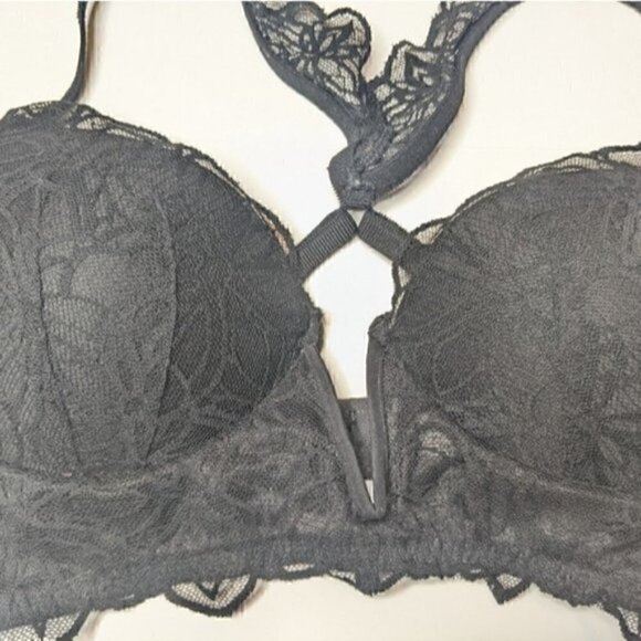 PINK Victoria's Secret DATE PUSH UP RACERBACK MEDIUM SOLID BLACK LACE - Picture 2 of 6